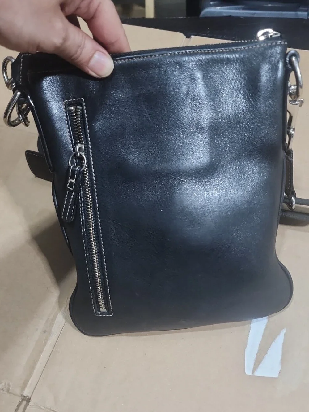 Black Leather Crossbody Bag - Classic Buckle Design